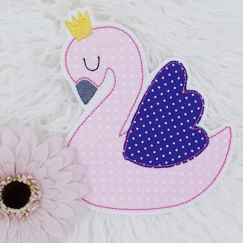 Aufnäher Schwan Applikation bügelbild lila rosa gepunktet zum aufbügeln