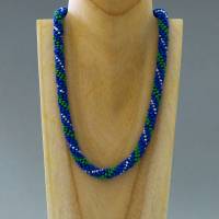 Glasperlenkette Spirale, blau grün weiß, 48 cm, Häkelkette, Halskette, Collier, Rocailles, Häkelschmuck, Einzelstück Bild 2