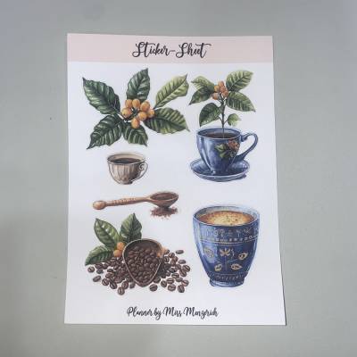 Sticker-Sheet Coffee Kaffee  Aufkleber Watercolor Bulletjournal Journal Notebook Planer Budgetplaner Planer Junk Journal