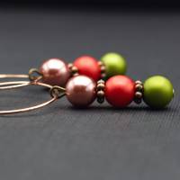Creolen Ohrringe mit Perlen, altrosa, rot und olivgrün Bild 3