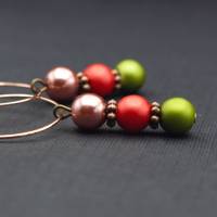Creolen Ohrringe mit Perlen, altrosa, rot und olivgrün Bild 4