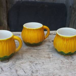 3er Set Kaffeebecher Kaffeetassen Tassen Becher Keramik 70er Jahre Bild 1