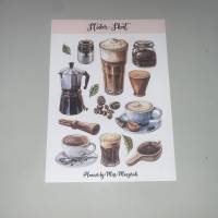 Sticker-Sheet Coffee Kaffee  Aufkleber Watercolor Bulletjournal Journal Notebook Planer Budgetplaner Planer Junk Journal Bild 1