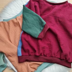 Visuell Design - Patchwork - Musselin Musselinshirt Langarmshirt Uni Farben Baumwolle Ökotex Kinder Oversize - luftig Bild 2