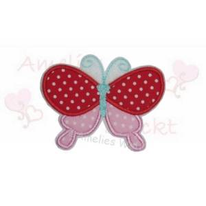 Schmetterling Applikation Aufbügler rosa rot pünktchenstoff patch aufnäher aus stoff gestickt Bild 1