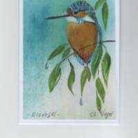 Grußkarte,  Vogelporträt, Sammelkarte  -  Eisvogel  - handgemalt Bild 1